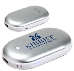 Image of branded handi warmer with a custom company logo on the top