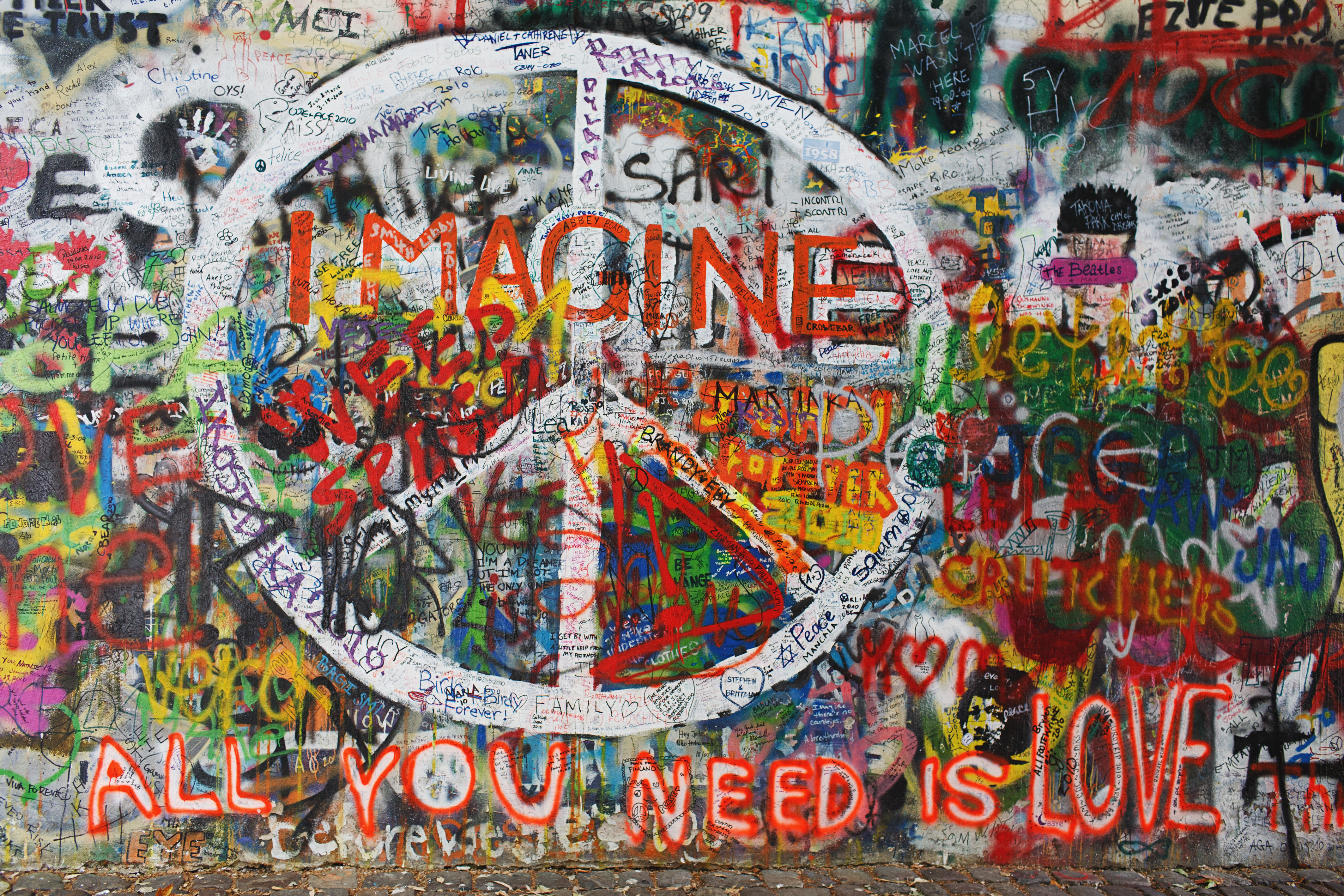 Colourfull peace graffiti on wall